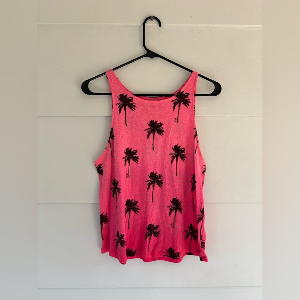 Pink by Victoria’s Secret XS Women’s Tank Top Pink Black Burnout Ombré Palm Tree